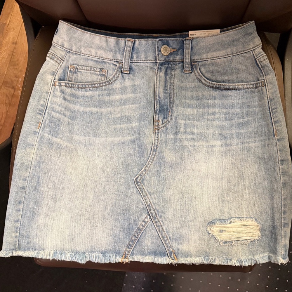 SO Light Blue Distressed Mini Skirt